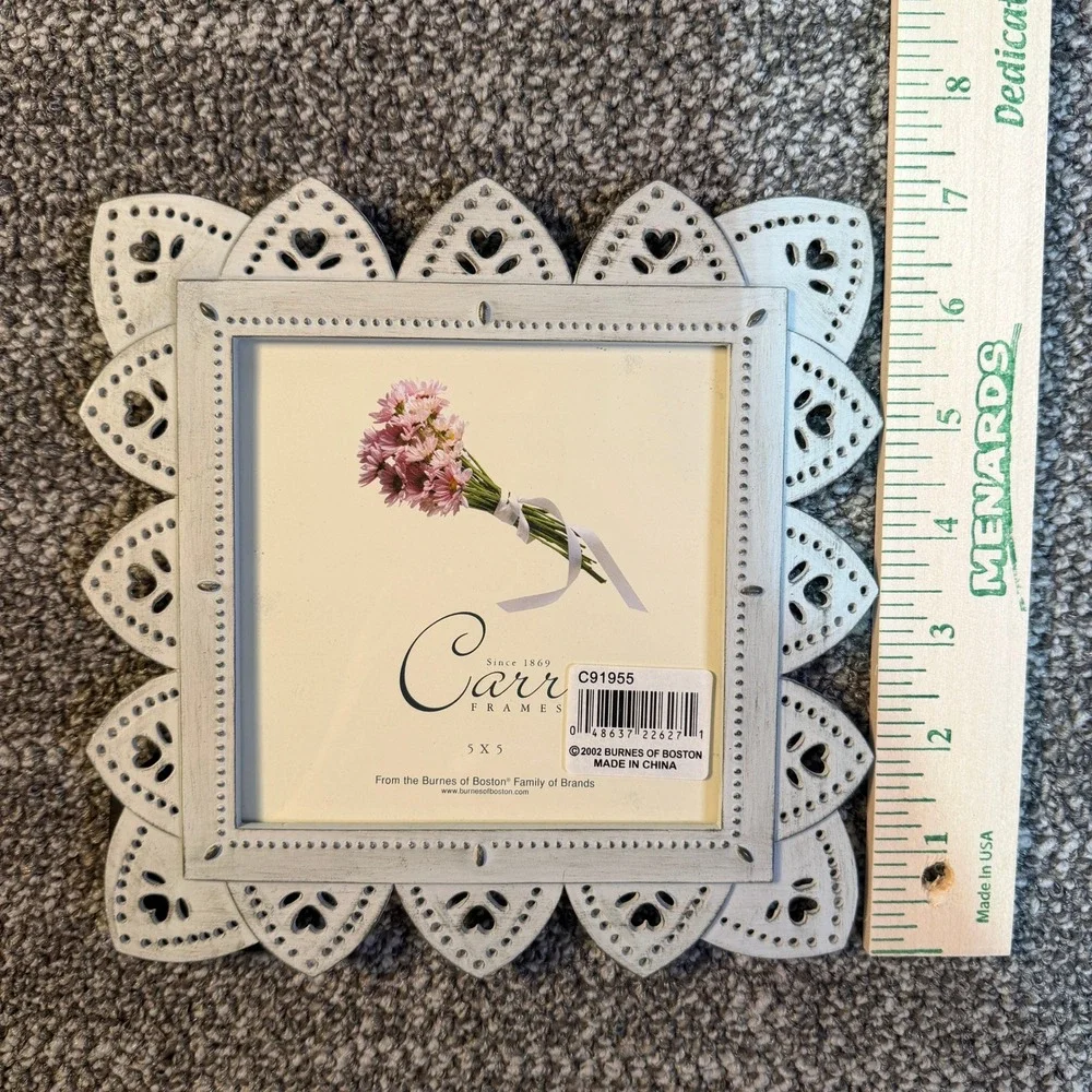 2002 Carr Frames 5x5 Photo Frame Burnes of Boston Heart Lace Border 237C1